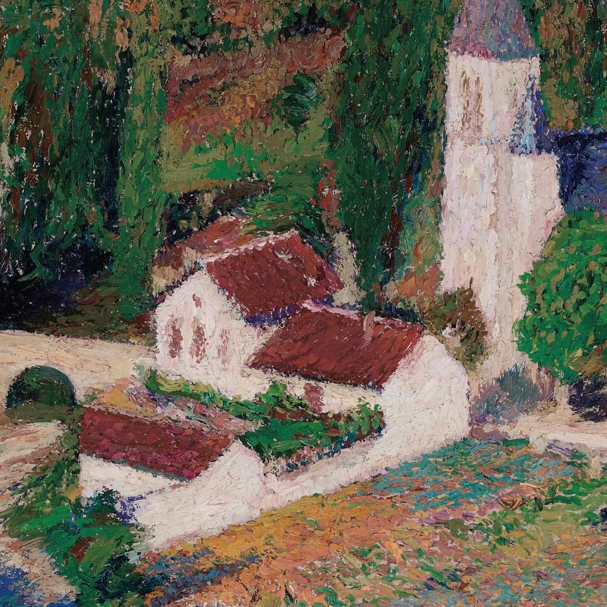 The Church Of Labastide-Du-Vert With The Bridge And The River On An Autumn Evening Henri Martin hmt63 canvas print