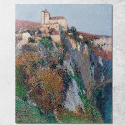 The Church Of Saint-Cirq-Lapopie Perched On The Cliff Of The Lot Bend Blue Sky Henri Martin hmt64 canvas print 