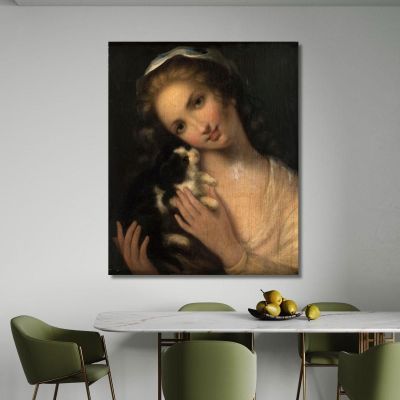 Young Girl With A Cat Jean-Baptiste Greuze jbg30 canvas print 