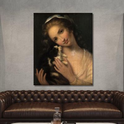 Young Girl With A Cat Jean-Baptiste Greuze jbg30 canvas print 