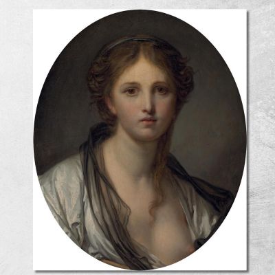 Portrait Of A Young Woman Bust Length With A Black Scarf Jean-Baptiste Greuze jbg49 canvas print 