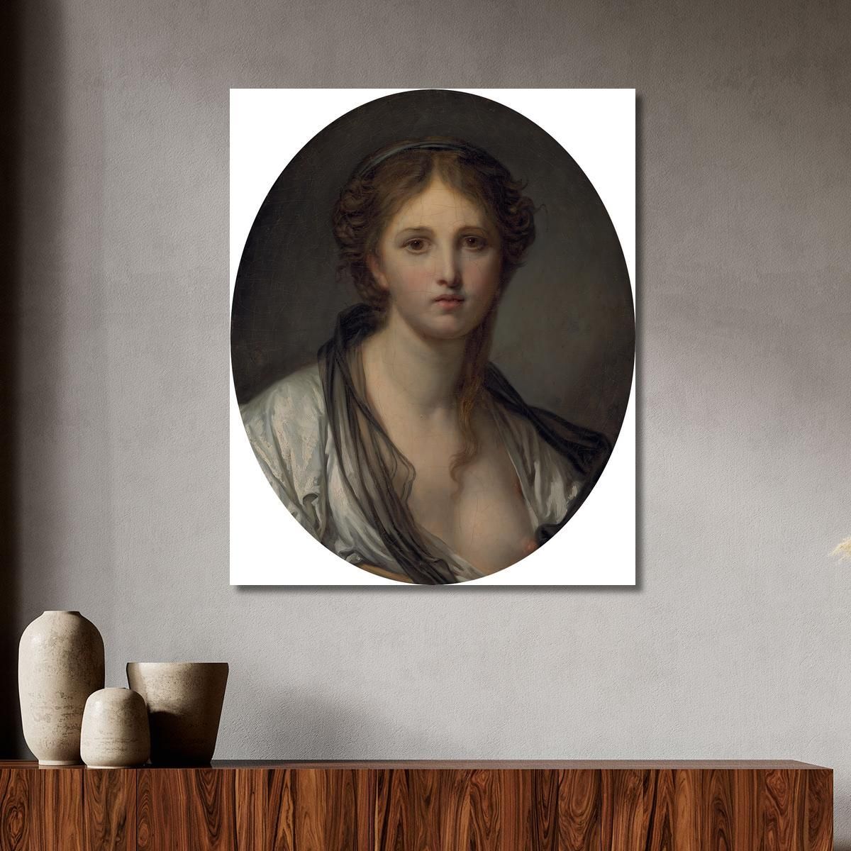 Portrait Of A Young Woman Bust Length With A Black Scarf Jean-Baptiste Greuze jbg49 canvas print 