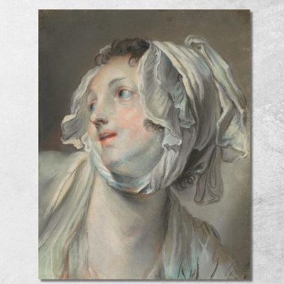 The Head Of A Young Woman Wearing A Bonnet And Facing Left Jean-Baptiste Greuze jbg67 canvas print 