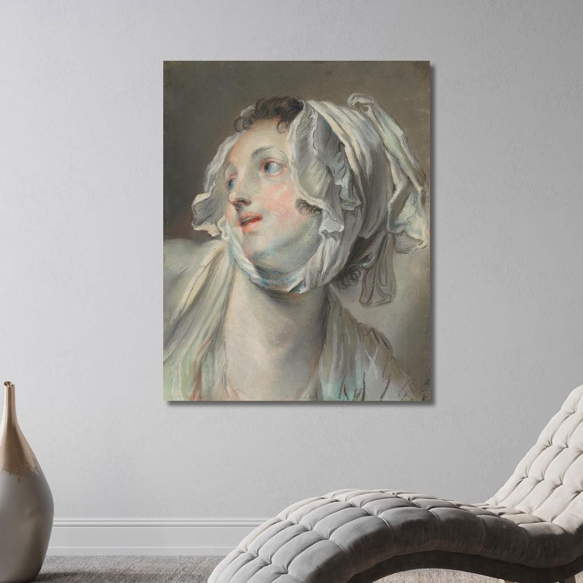 The Head Of A Young Woman Wearing A Bonnet And Facing Left Jean-Baptiste Greuze jbg67 canvas print 