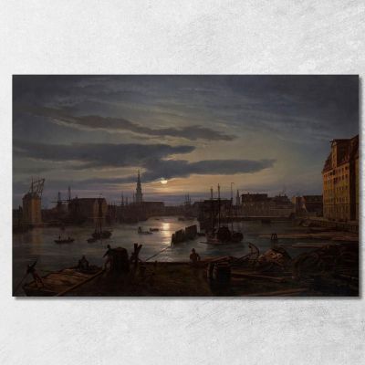 Copenhagen Harbor By Moonlight Johan Christian Dahl jcd11 canvas print 