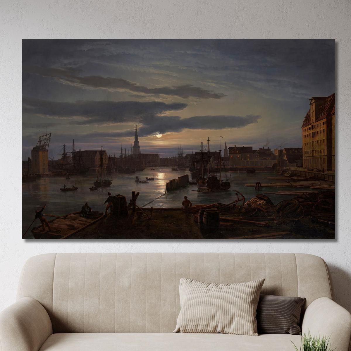 Copenhagen Harbor By Moonlight Johan Christian Dahl jcd11 canvas print 