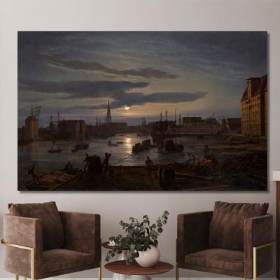 Copenhagen Harbor By Moonlight Johan Christian Dahl jcd11 canvas print 