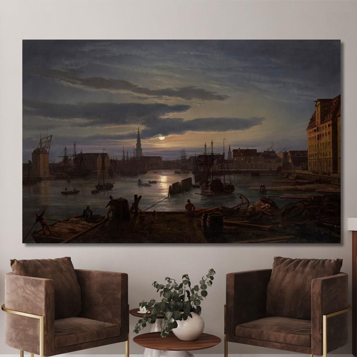 Copenhagen Harbor By Moonlight Johan Christian Dahl jcd11 canvas print 
