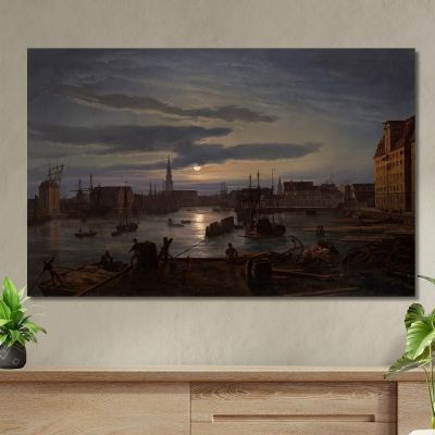 Copenhagen Harbor By Moonlight Johan Christian Dahl jcd11 canvas print 