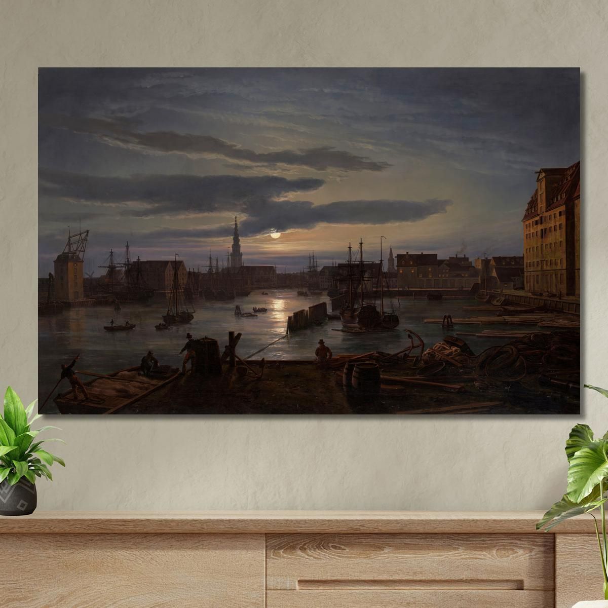 Copenhagen Harbor By Moonlight Johan Christian Dahl jcd11 canvas print 