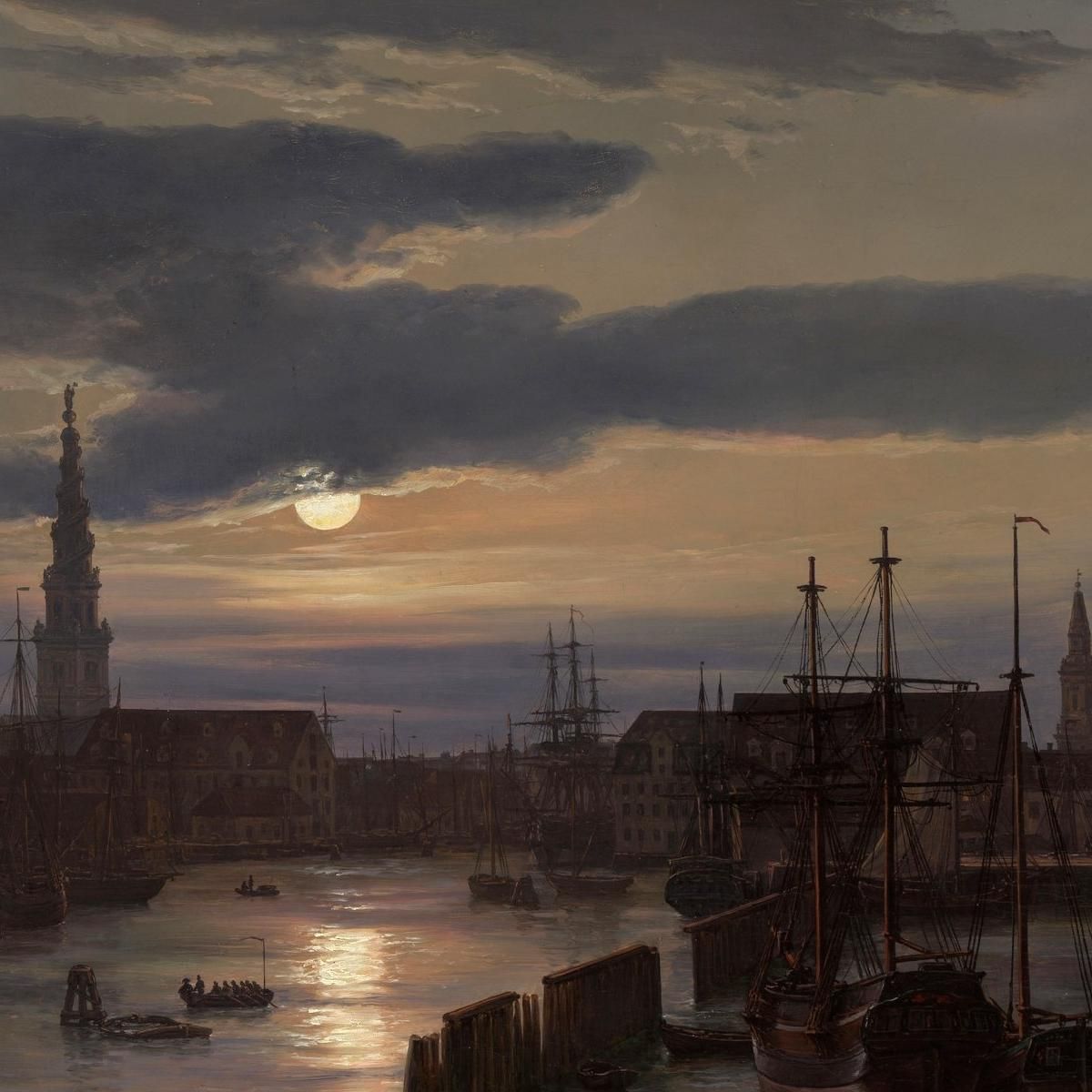 Copenhagen Harbor By Moonlight Johan Christian Dahl jcd11 canvas print