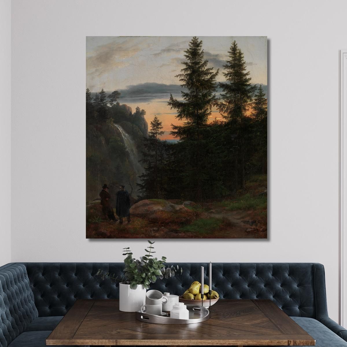 Two Men Before A Waterfall At Sunset Johan Christian Dahl jcd73 canvas print 