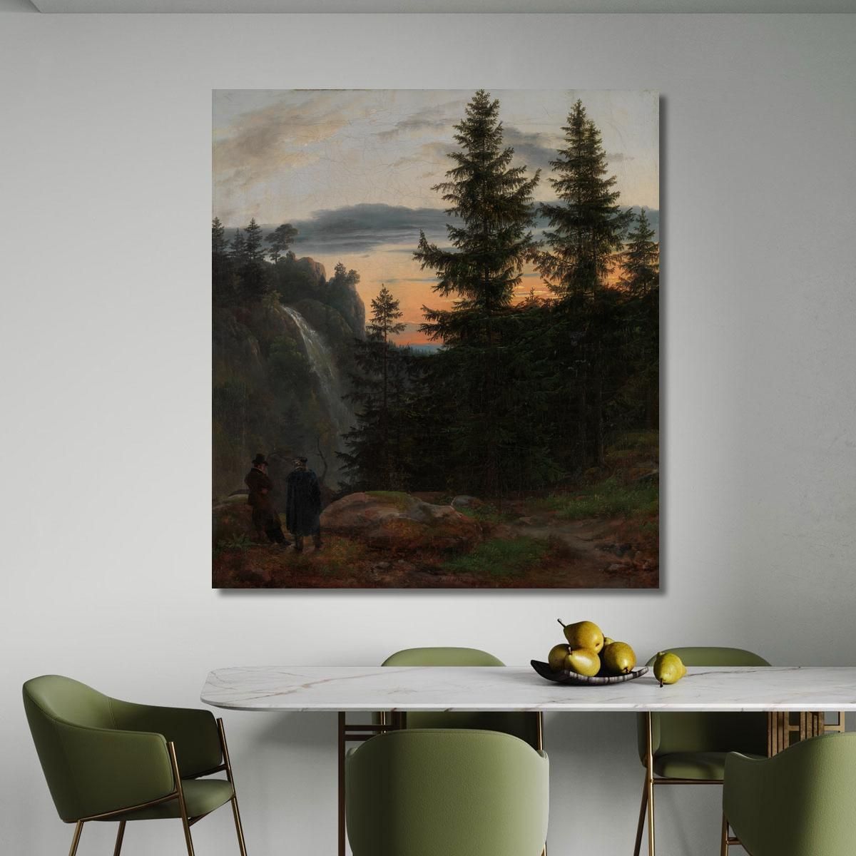 Two Men Before A Waterfall At Sunset Johan Christian Dahl jcd73 canvas print 