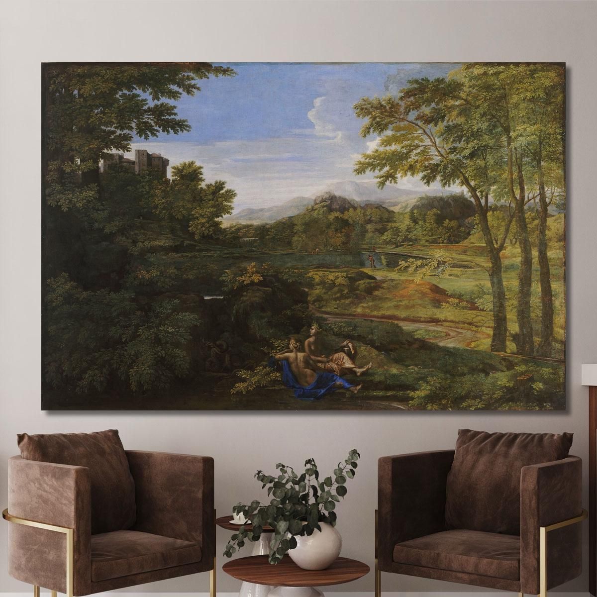 Landscape With Two Nymphs And A Serpent Nicolas Poussin nps22 canvas print 