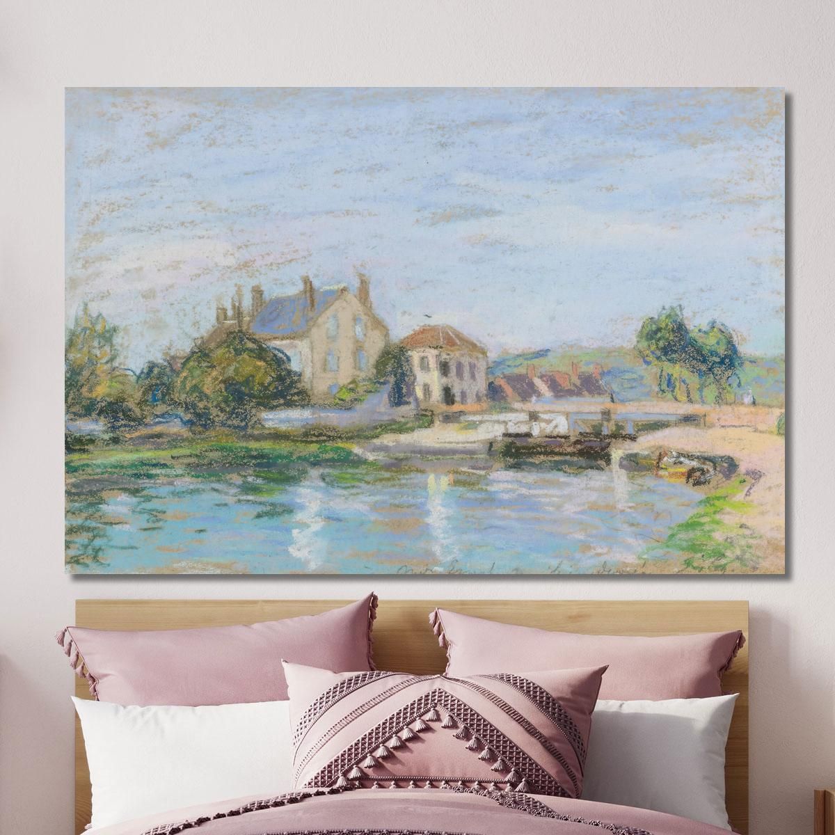 Houses At The Edge Of The Lock At La Gazonne Alfred Sisley asi55 canvas print 