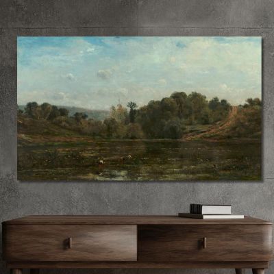 Cranes Watering At The Edge Of A Pond Charles François Daubigny cfd21 canvas print 