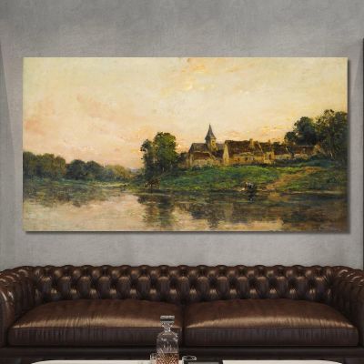 Washerwoman And Cowherd At Portejoie Charles François Daubigny cfd43 canvas print 