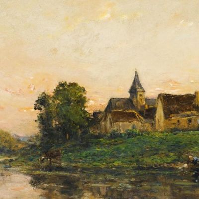 Washerwoman And Cowherd At Portejoie Charles François Daubigny cfd43 canvas print