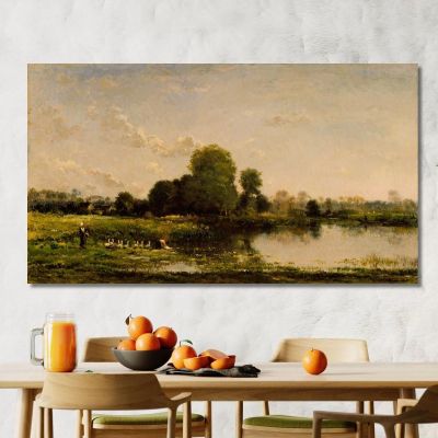 Riverbank With Fowl Charles François Daubigny cfd69 canvas print 