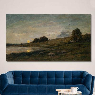 Flock Of Sheep By The River Charles François Daubigny cfd87 canvas print 