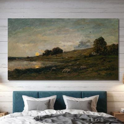 Flock Of Sheep By The River Charles François Daubigny cfd87 canvas print 