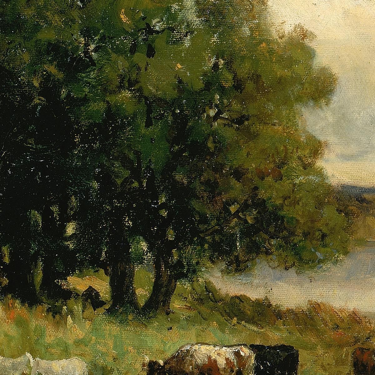 Cattle Near River With Sailboat In Distance Edward Mitchell Bannister emb39 canvas print