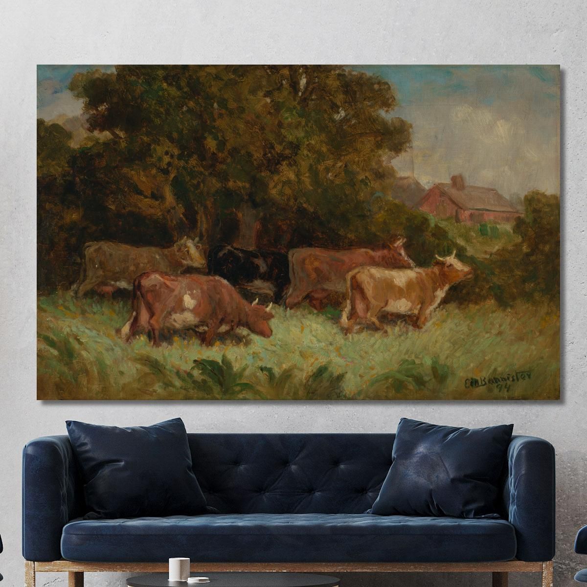 Five Cows In Pasture Rooftop In Background Edward Mitchell Bannister emb42 canvas print 
