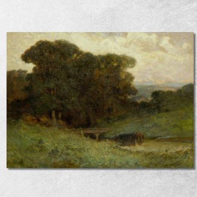 Forest Scene With Bridge Cows In Stream In Foreground Edward Mitchell Bannister emb44 canvas print 