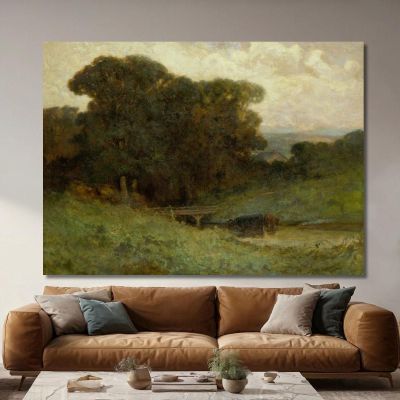 Forest Scene With Bridge Cows In Stream In Foreground Edward Mitchell Bannister emb44 canvas print 