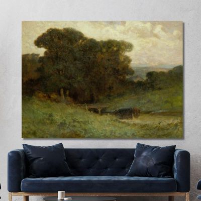 Forest Scene With Bridge Cows In Stream In Foreground Edward Mitchell Bannister emb44 canvas print 