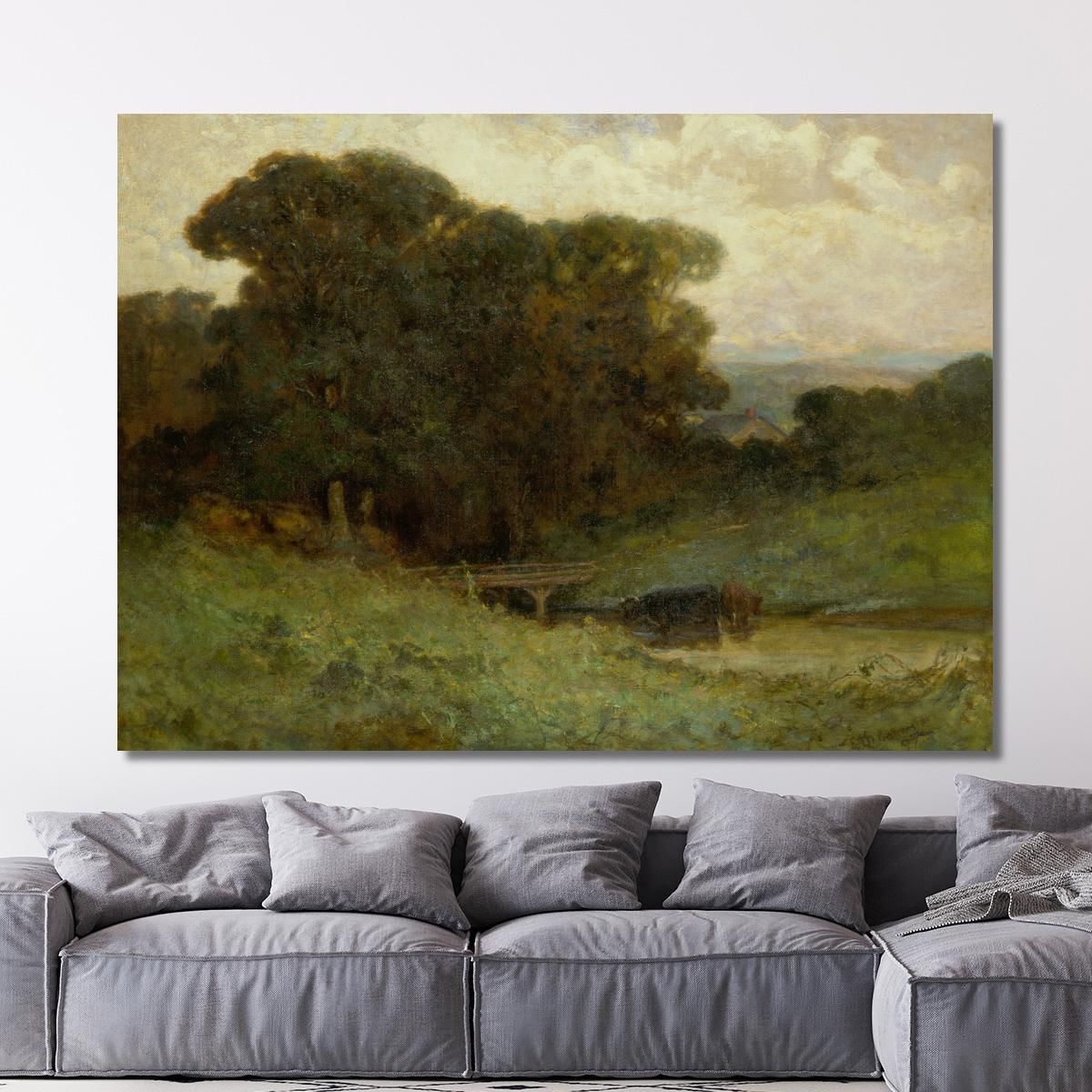Forest Scene With Bridge Cows In Stream In Foreground Edward Mitchell Bannister emb44 canvas print 