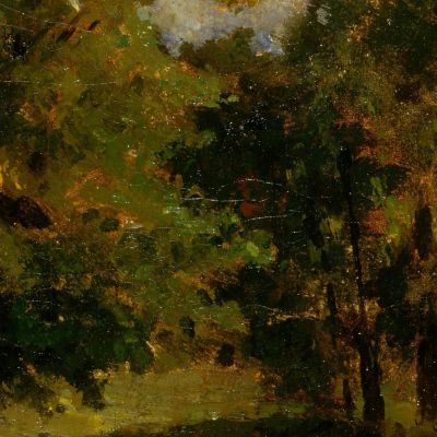 Landscape Boat Moored Near Stream Man Walking In Foreground Edward Mitchell Bannister emb53 canvas print