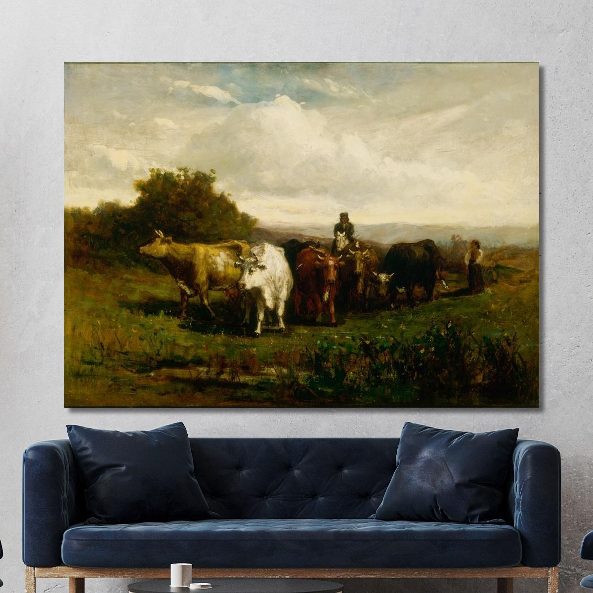 Man On Horseback Woman On Foot Driving Cattle Edward Mitchell Bannister emb59 canvas print 
