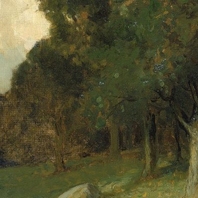 Man On Path With Trees In Background Edward Mitchell Bannister emb60 canvas print