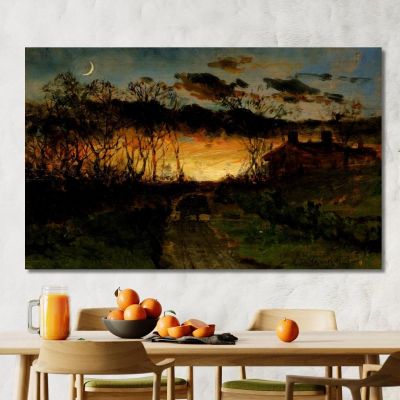 Sunset With Quarter Moon And Farmhouse Edward Mitchell Bannister emb64 canvas print 