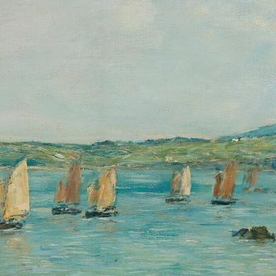 Shore Of Douarnenez Fishing Boats In The Bay Eugène Boudin ebd116 canvas print