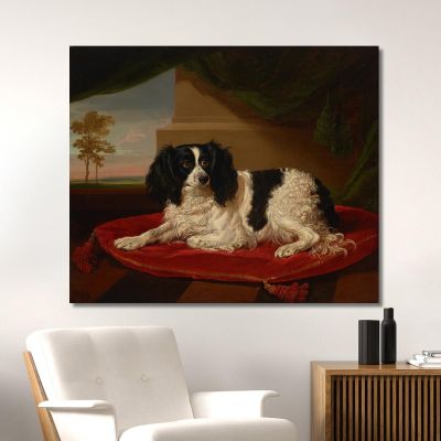 A King Charles Spaniel On A Red Cushion 2 James Ward jwr5 canvas print 