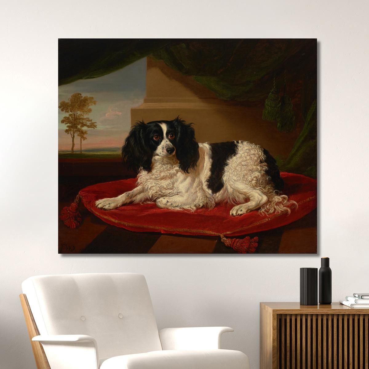 A King Charles Spaniel On A Red Cushion 2 James Ward jwr5 canvas print 