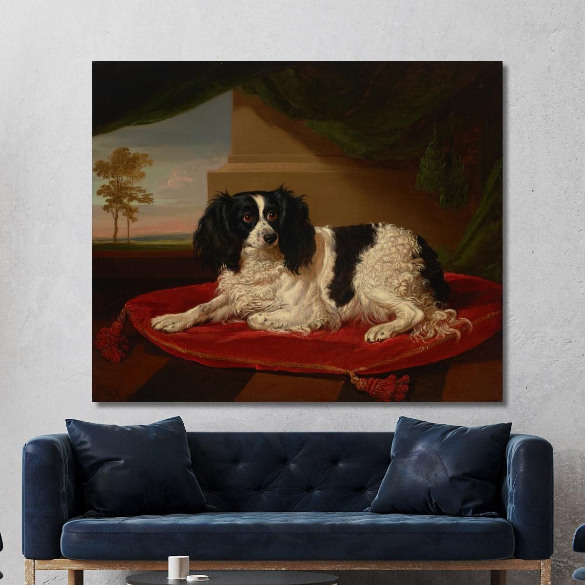 A King Charles Spaniel On A Red Cushion 2 James Ward jwr5 canvas print 