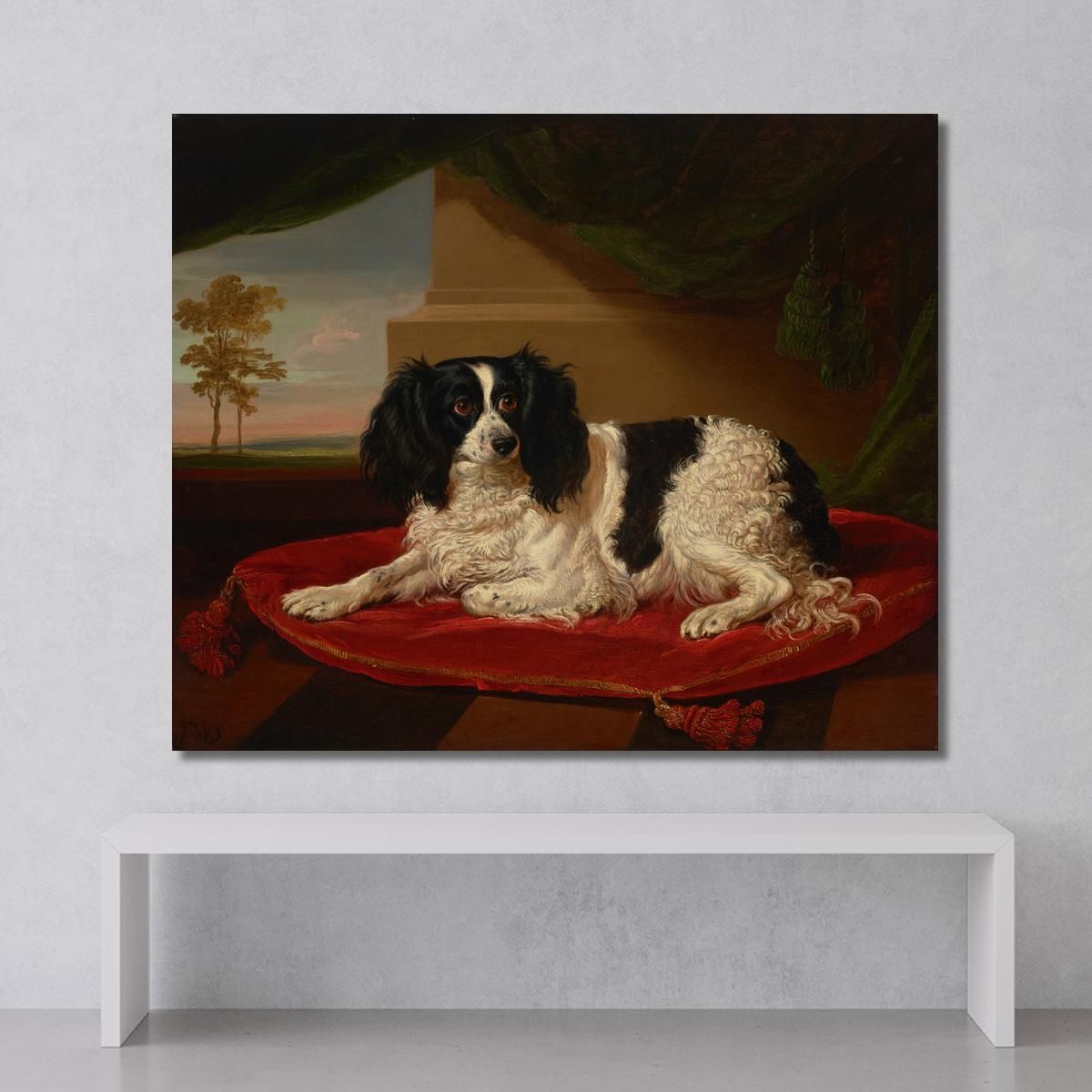 A King Charles Spaniel On A Red Cushion 2 James Ward jwr5 canvas print 