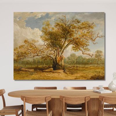 An Oak Tree In Richmond Park With A Herd Of Fallow Deer Beside It James Ward jwr6 canvas print 