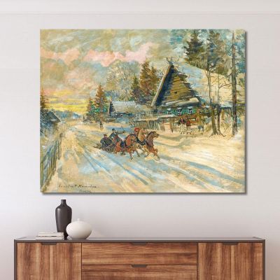 Accordion Player In A Sleigh Konstantin Alexeevich Korovin kak1 canvas print 