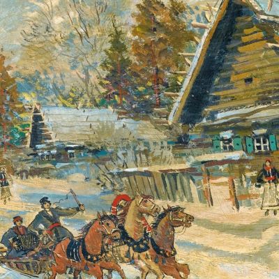 Accordion Player In A Sleigh Konstantin Alexeevich Korovin kak1 canvas print