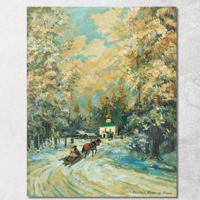 Sleigh Heading Towards A Chapel Konstantin Alexeevich Korovin kak33 canvas print 
