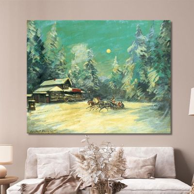 Troika Passing In Front Of An Inn At Night Konstantin Alexeevich Korovin kak35 canvas print 