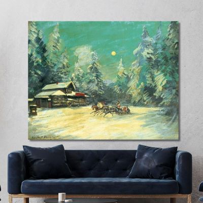 Troika Passing In Front Of An Inn At Night Konstantin Alexeevich Korovin kak35 canvas print 