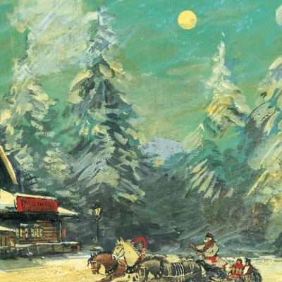 Troika Passing In Front Of An Inn At Night Konstantin Alexeevich Korovin kak35 canvas print