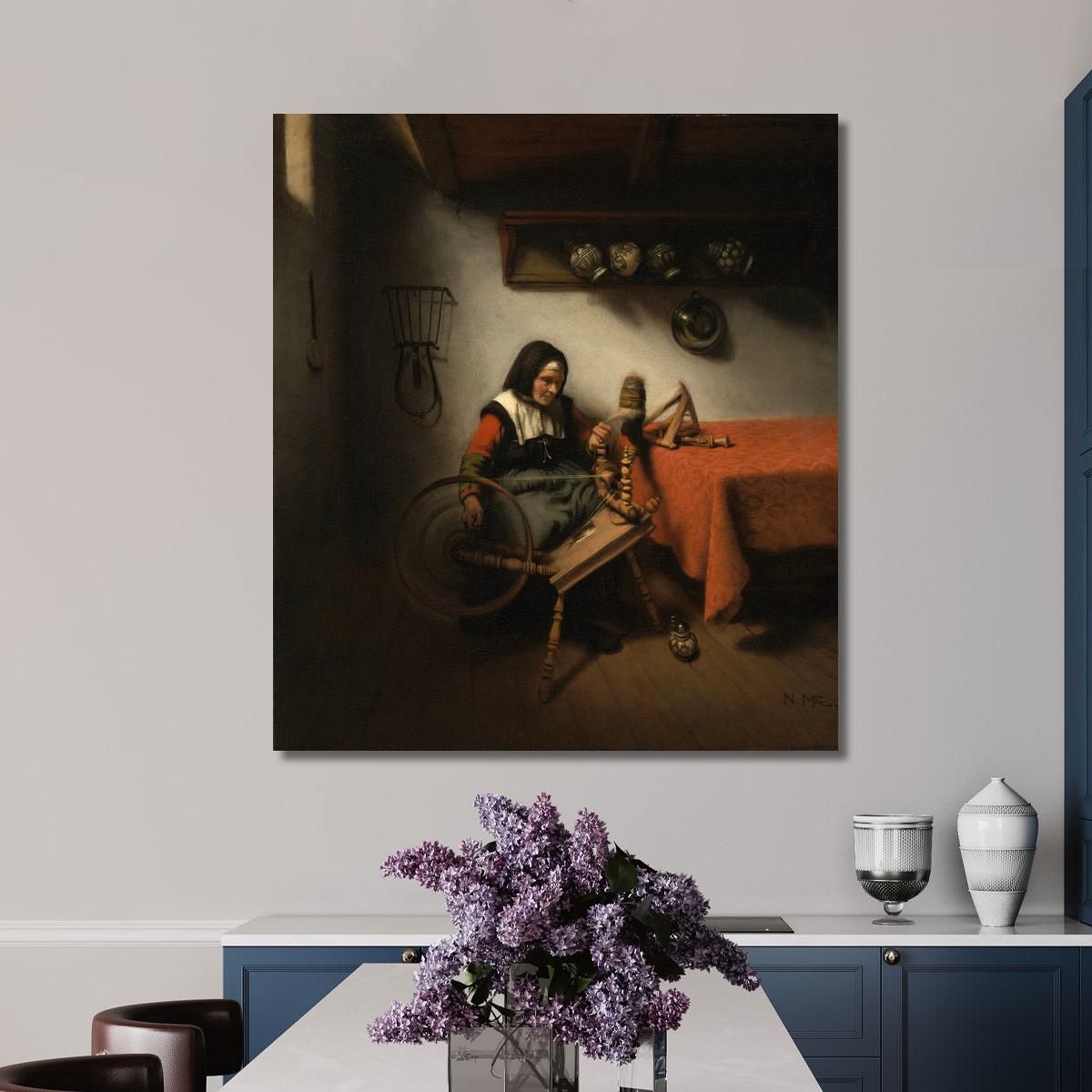 Old Woman Spinning Nicolaes Maes nma9 canvas print 
