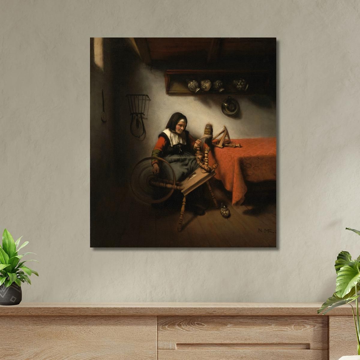 Old Woman Spinning Nicolaes Maes nma9 canvas print 