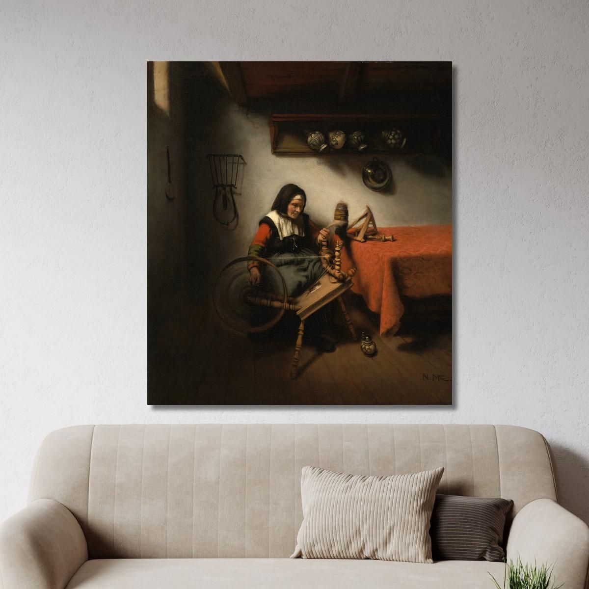 Old Woman Spinning Nicolaes Maes nma9 canvas print 